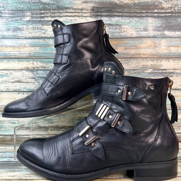 Nero Giardini Boots Womens 10/40 Black Leather Zip Moto Biker Ankle Grunge Punk - Picture 2 of 11